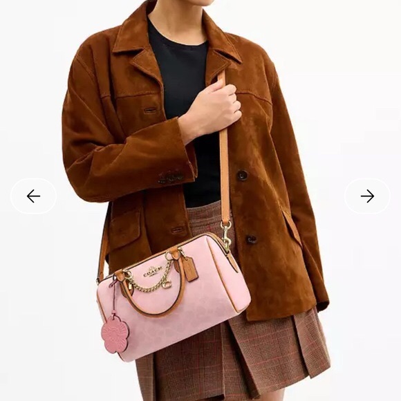 NWT🌸Coach Medium Rowan Satchel Bag In Signature Canvas With Charms Powder Pink - Picture 7 of 7
